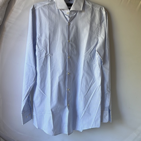 Boss Hugo Boss Dress Shirt Sharp Fit Blue White Stripe 15 32/33 New - Picture 12 of 12